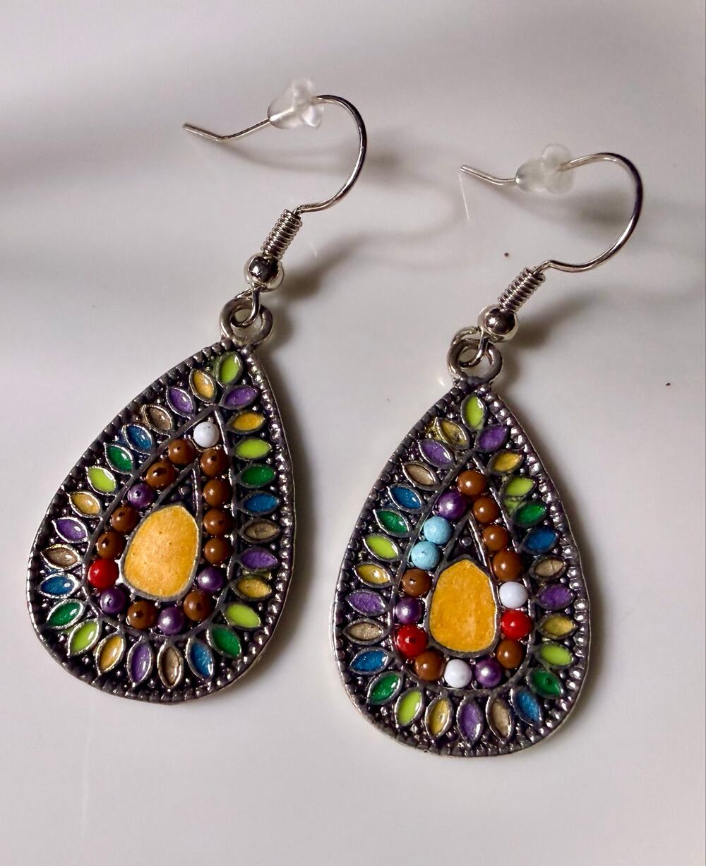 Bright colors tear drop enamel earings.